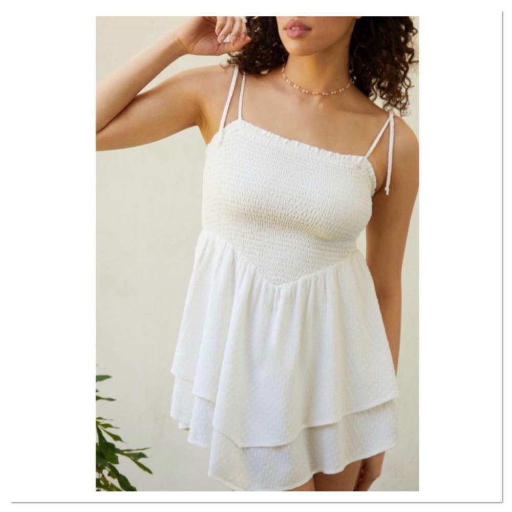 By Anthropologie Lillian White Smocked Cover-Up Swim Mini Dress